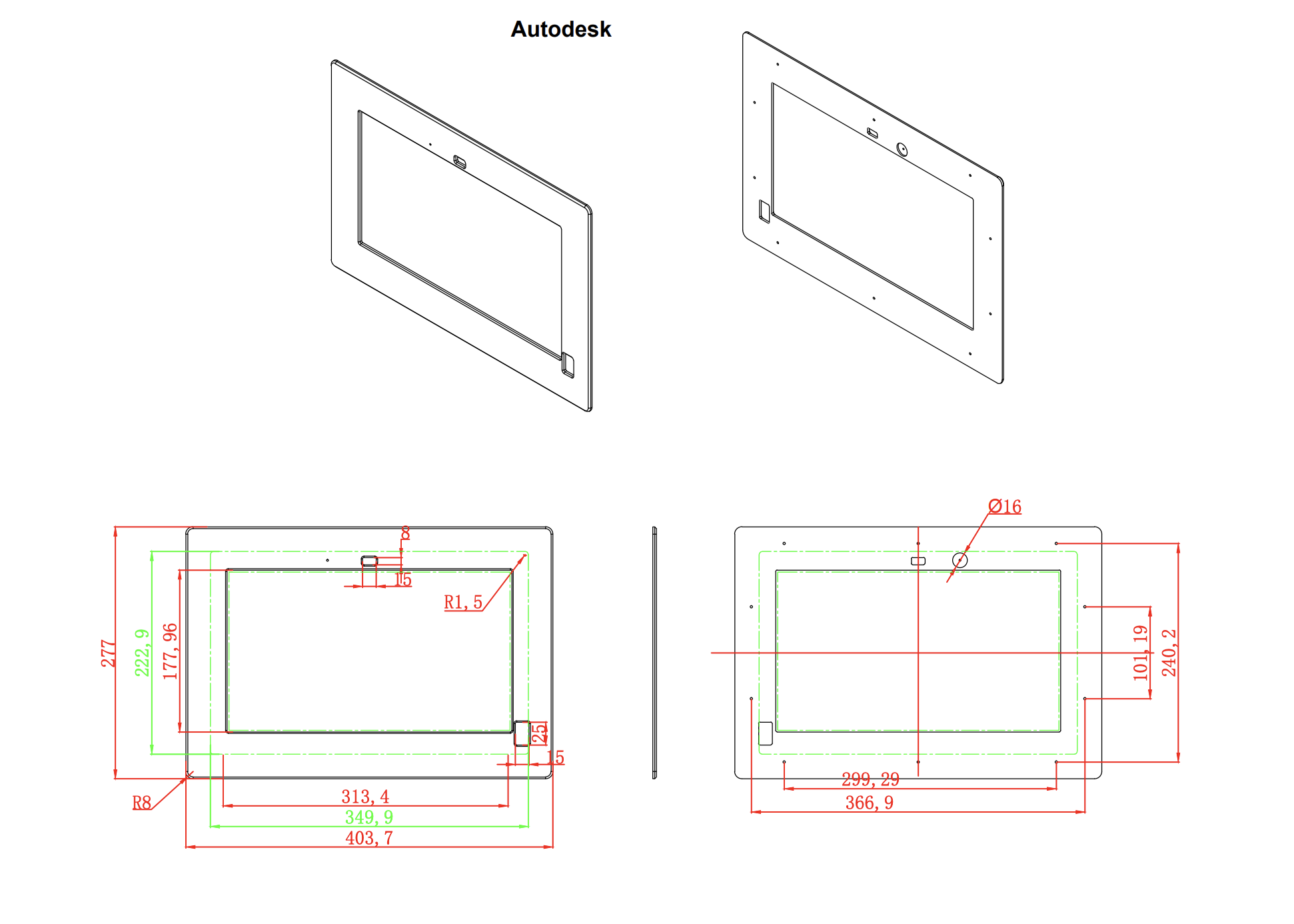 ALLNET Touch Display Tablet 14 Zoll zbh. Einbauset Einbaurahmen + Blende schwarz